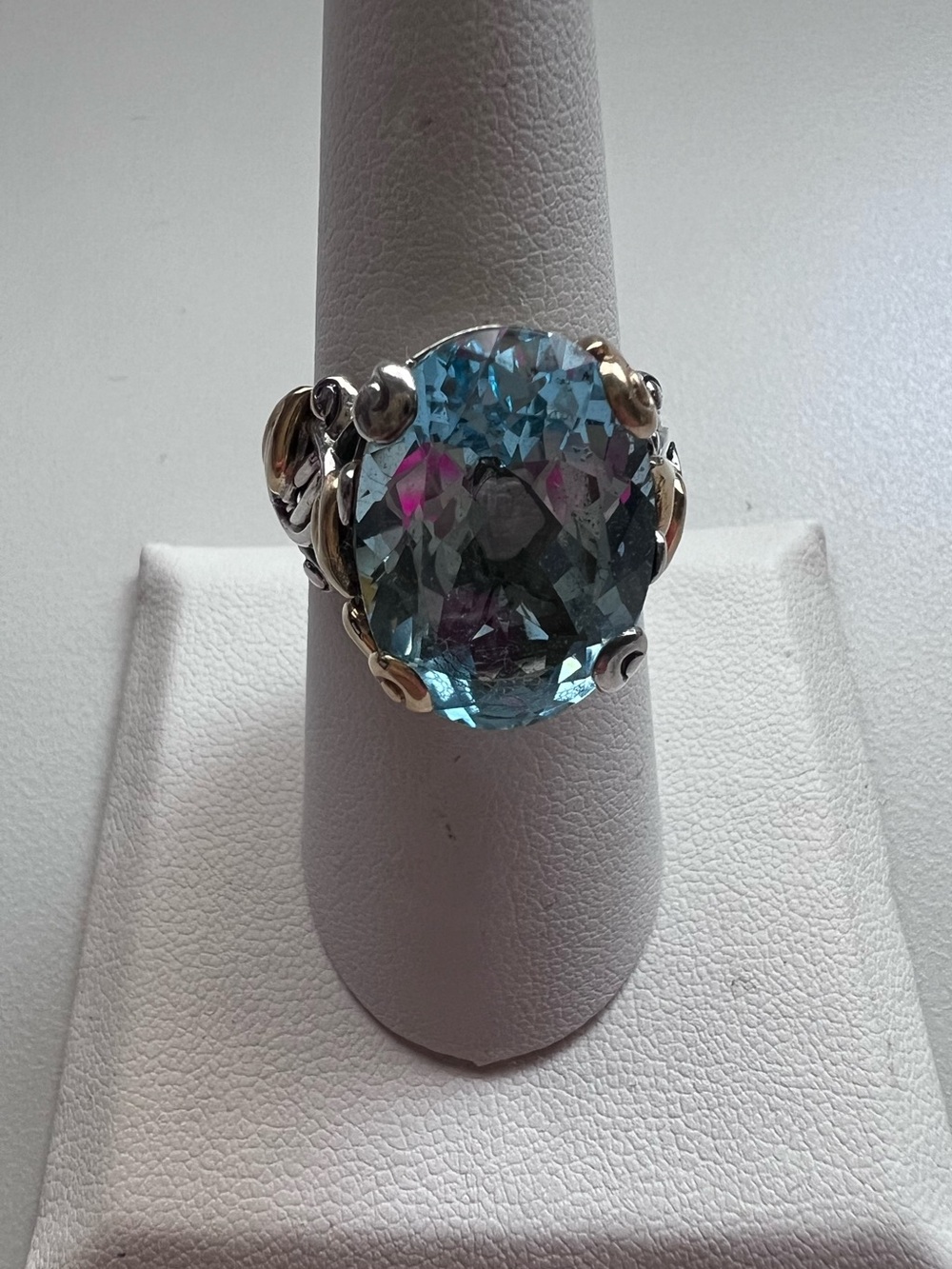 Barbara Bixby 925 Sterling Silver 18K Gold Blue Topaz Statement Ring Size 8